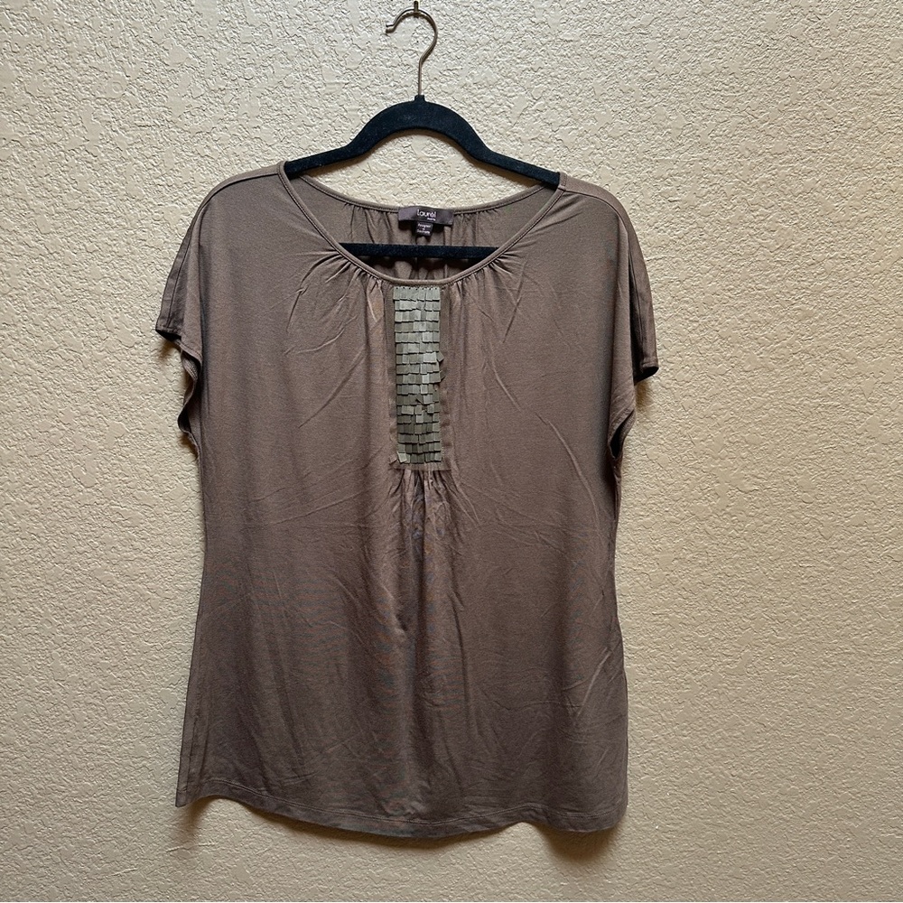 Laurel Short Sleeve Chic Taupe Women's Blouse with Metallic Detail 42 (EU)/10 US